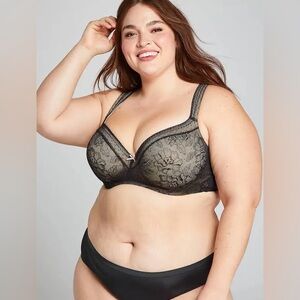 Cacique Modern Lace LL (Lightly Lined) BALC (Balconette) Bra in Black /Nude Lace